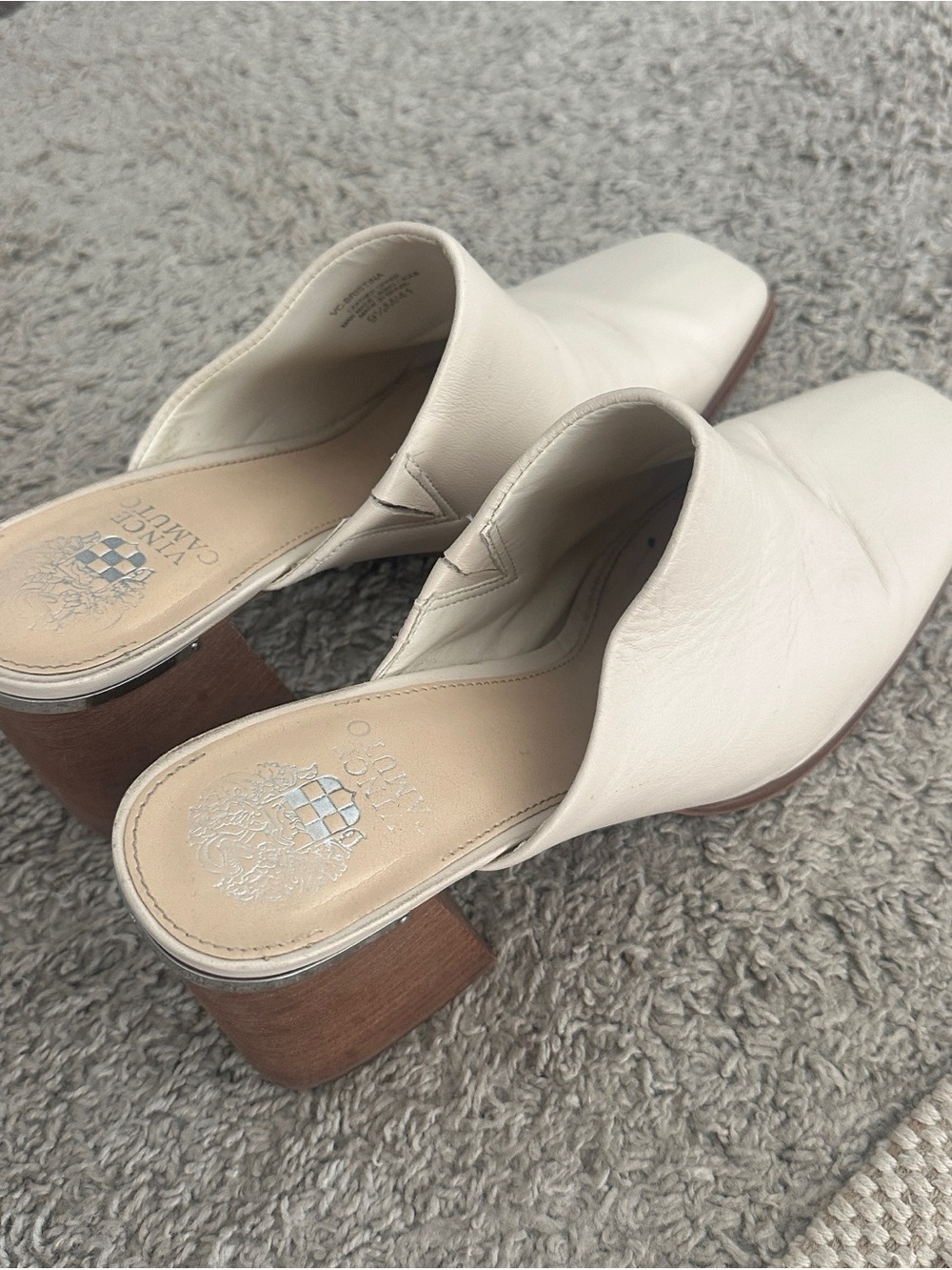Vince Camuto Cream Leather Slip-On Block Heel